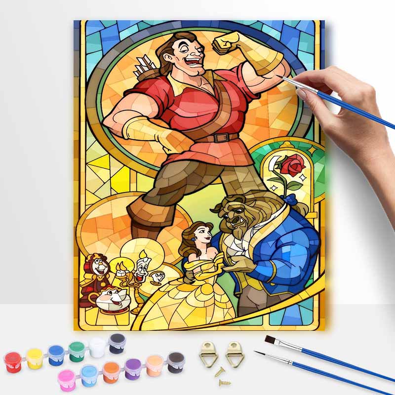 Disney Beauty and the Beast stained glass digital oil painting art handmade diy gift home decoration 20x30cm