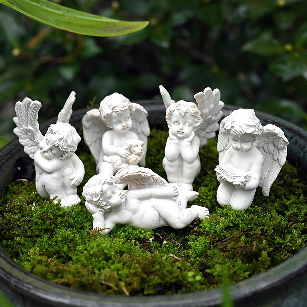 5pcsCute Angel Figurines Resin Miniature Garden Decor Outdoor Courtyard Fairies Statues Landscaping Ornament Home Desktop Decor