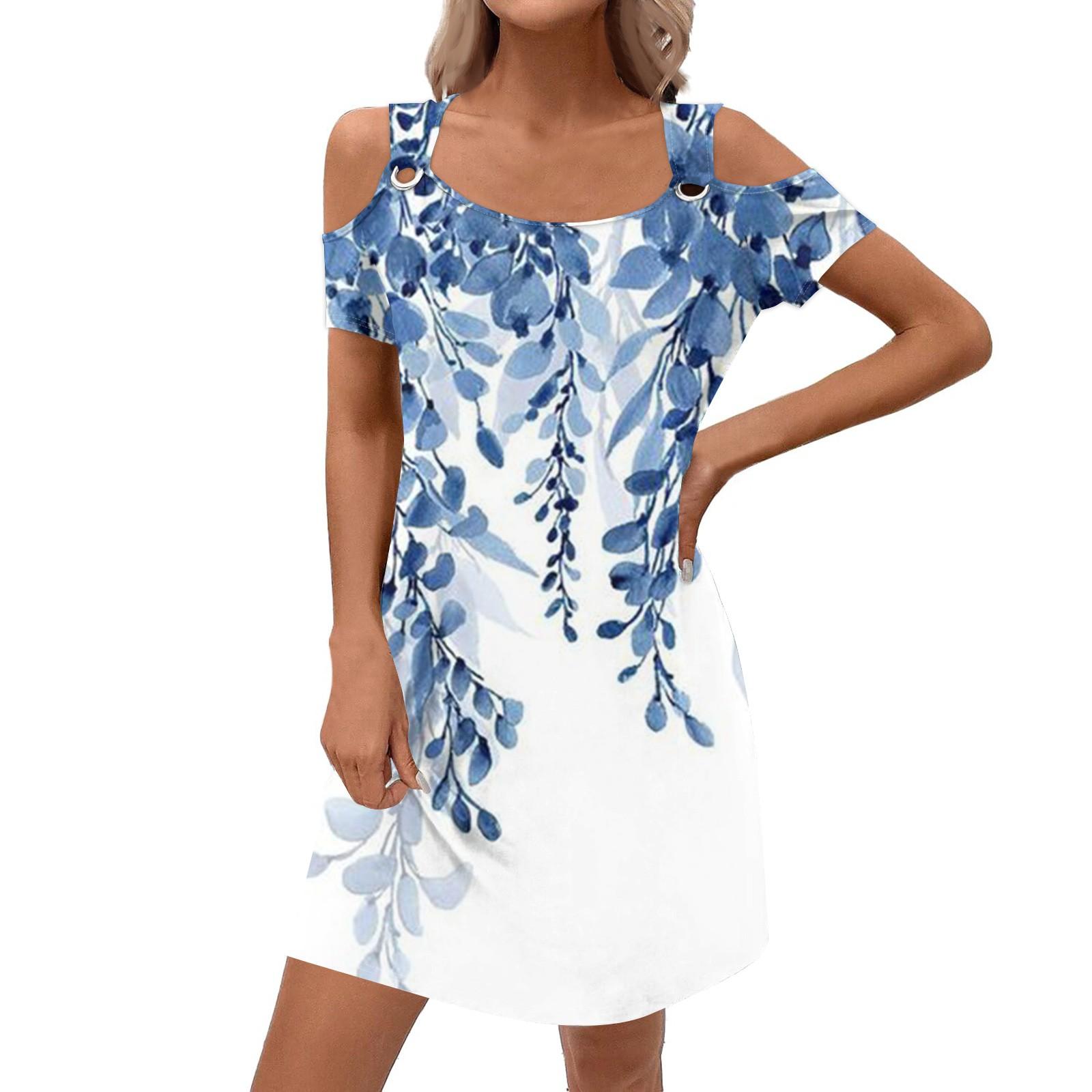 

Женское стильное повседневное летнее платье с цветочным принтом и карманом XXL синий