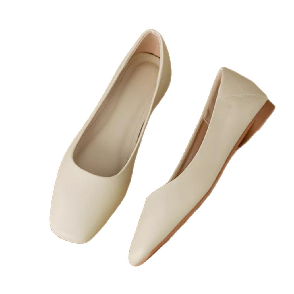 Leather Grandma Shoes Women's Flat 2025 New French Evening Wind Shallow Mouth Square Head Single Shoes Soft Leather Soft Sole Doudou Shoes