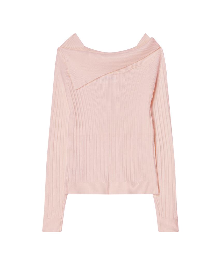 THE GREEN LAB Off-Shoulder Slim Ribbed Knit [Light Pink]