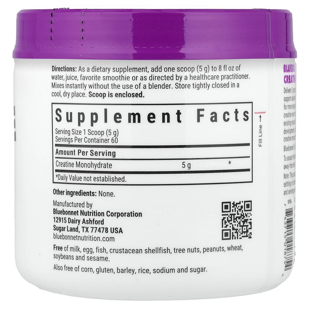 Bluebonnet Nutrition, Micronized Creatine Powder, Unflavored, 300g (10.58oz)