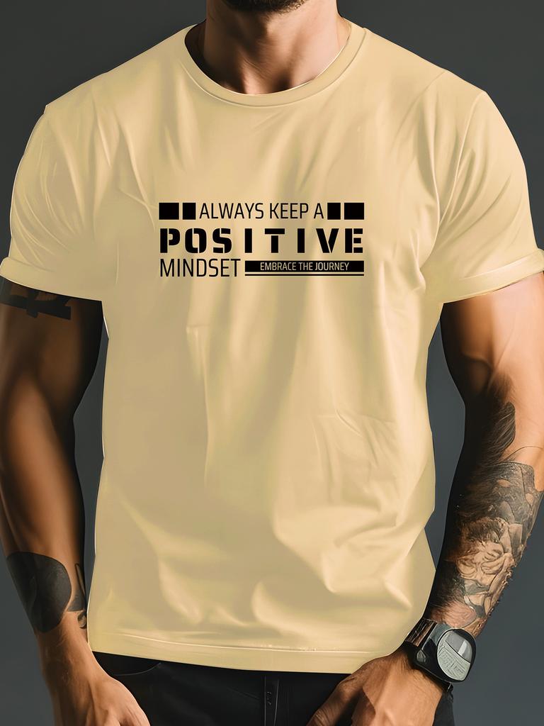 Summer  Cotton Casual Loosefit Mens Tshirt Always Maintaining A Positive Attitude with Letter Print Fashionable Short Sleeves