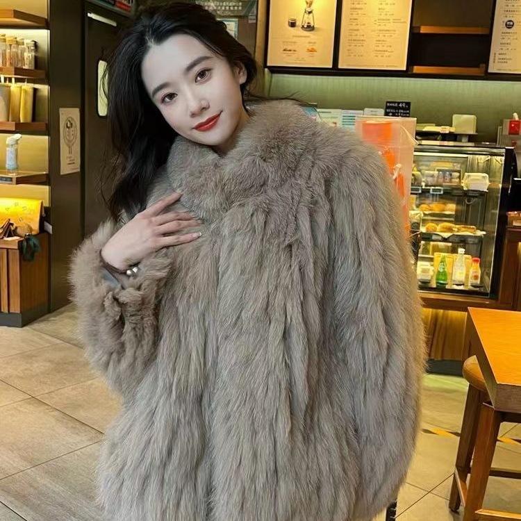 Autumn and Winter New Imitation Fox Fur Coat Women's Short Stand-up Collar Light Thin Coat Thousand Gold Wind