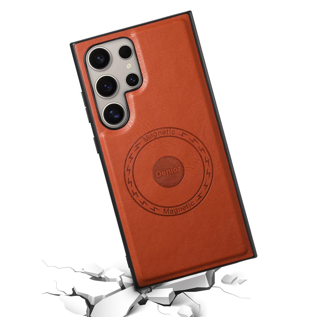 Denior Samsung S25Ultra imitation cowhide pattern sticky leather mobile phone case S24Plus magnetic charging protective case S23
