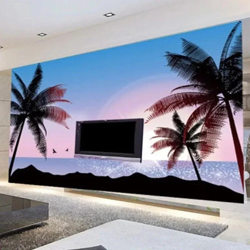 3d Coconut Tree Mural Beach Seascape Fashion Wall Painting Living Room Tv Sofa Bedroom Background Wallpaper