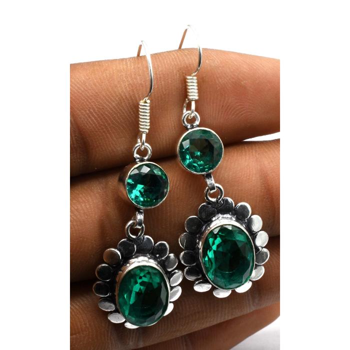Green Quartz Gemstone Ethnic Handmade Drop Dengle Earring Jewelry ER 075
