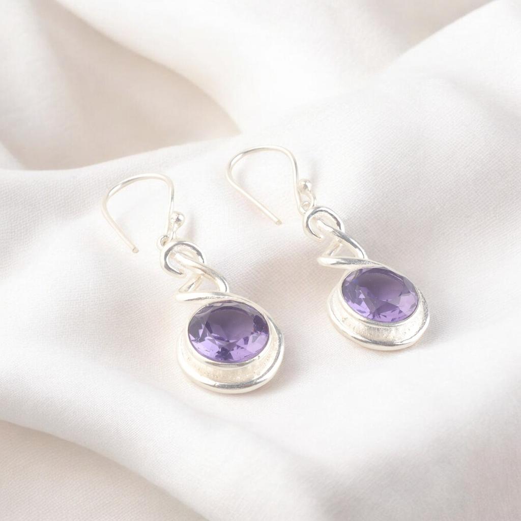 Natural Iolite Gemstone Handmade 925 Sterling Silver Designer Earrings  1.67" CE-14-9