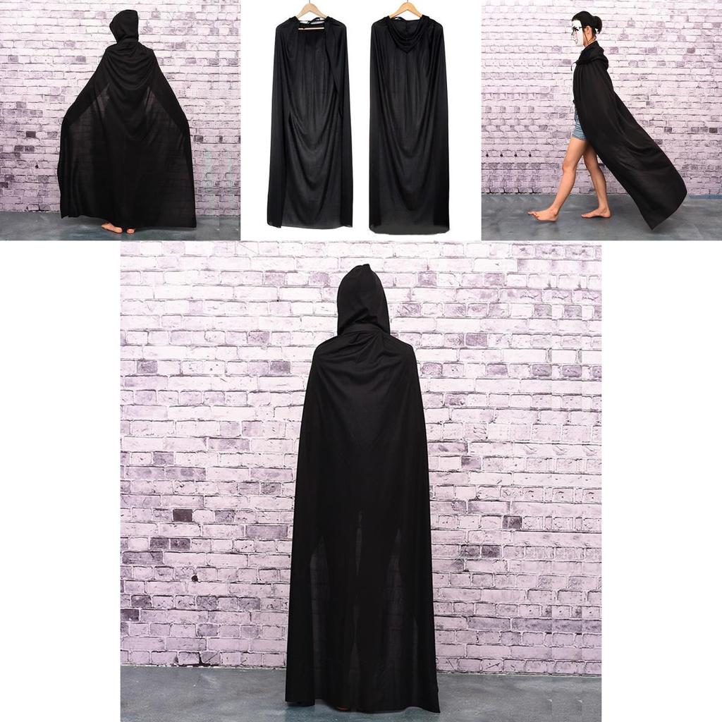 Halloween Cloak Cosplay Grim Reaper Vampire Witch Wizard Robe Party Adult Children Black Cloak Cape