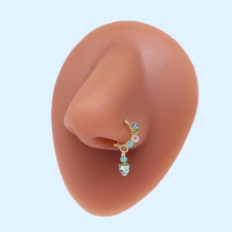 European & American Irregular Crushed Stone Nose Stud with Colorful Eyes & Five-Star Pendant