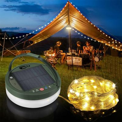 Striscia di lampada solare a LED 4 in 1 per campeggio, esterna, impermeabile, ricaricabile tramite USB, riciclabile, luce per atmosfera a LED per decorazioni da giardino e tende
