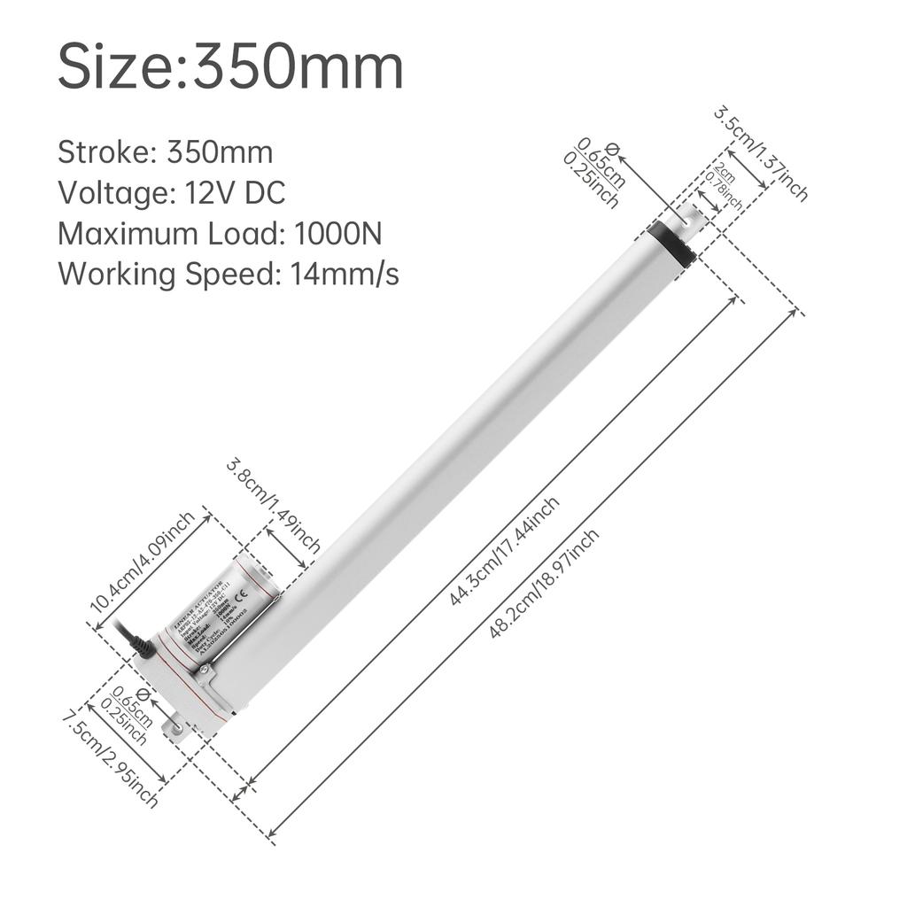12V Linear Actuator High Speed 14mm/s 1000N/220lb IP54 Waterproof Heavy Duty Linear Motion Actuator with Mounting Bracket