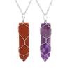 Handmade Sword-Shaped Amethyst Agate Crystal Mesh Bag Pendant Necklace