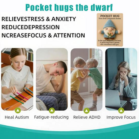 Kapesní objetí Skřítek Ručně háčkovaný skřítek s inspirativní pozitivní kartičkou Mini společník proti stresu Povzbuzující dárky pro rodinu a přátele