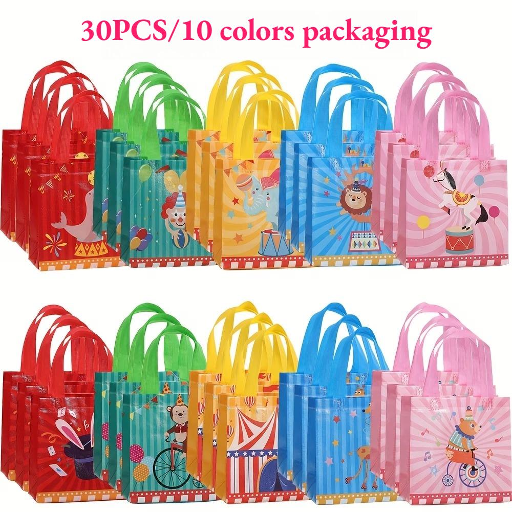 30pcs Non-Woven Circus Party Gift Bags with Handles Cartoon Animal & Performer Reusable Tote Bags Birthday Decorations Gift Bags 20x20x9CM