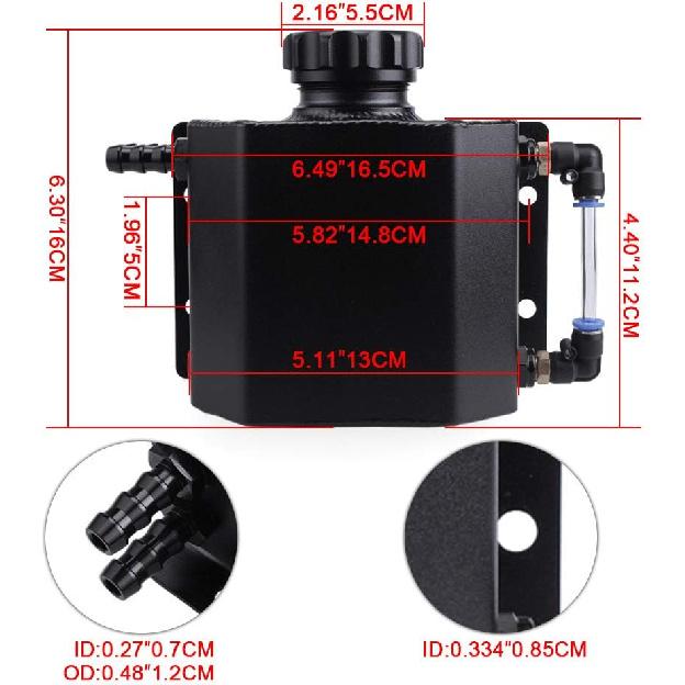 RASTP Universal 1L Coolant Overflow Tank, Aluminum Coolant Radiator Tank,Reservoir Expansion,Black
