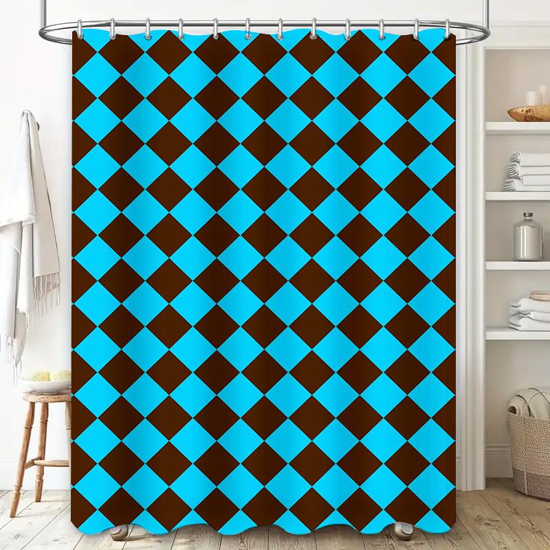 Diamond pattern waterproof and mildew-proof shower curtain modern simple design bathroom partition curtain elegant blue brown