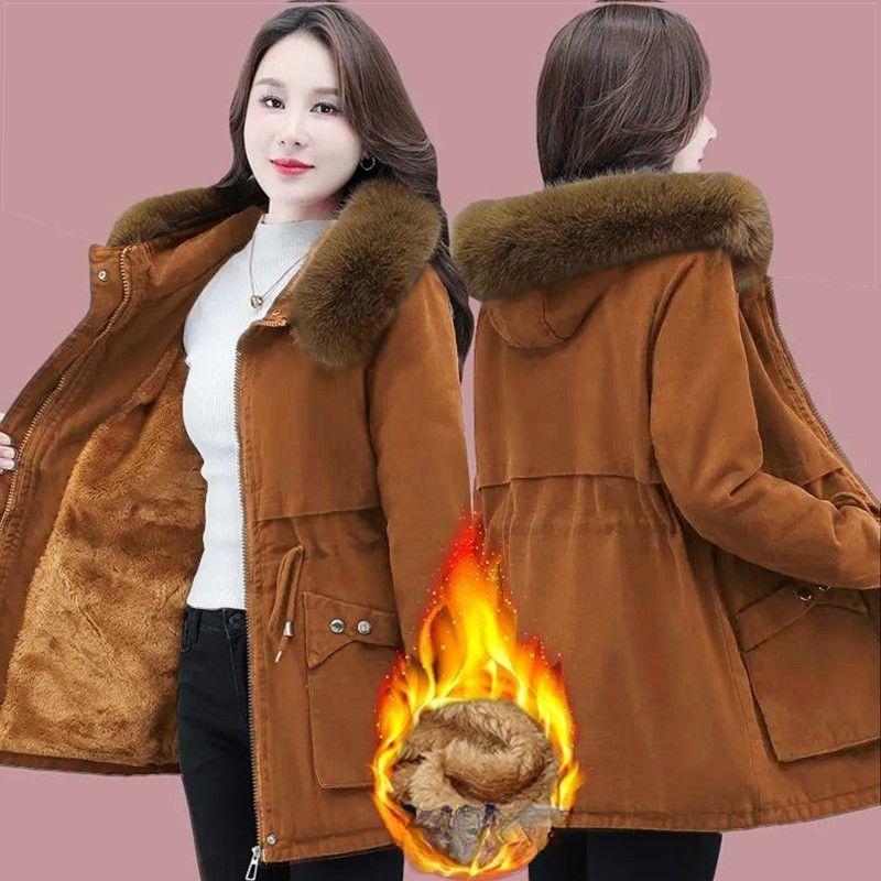 Parker Mid-length Padded Jacket Winter Women's Loose Plus Velvet Padded Jacket Lamb Down Padded Jacket Thickened Jacket