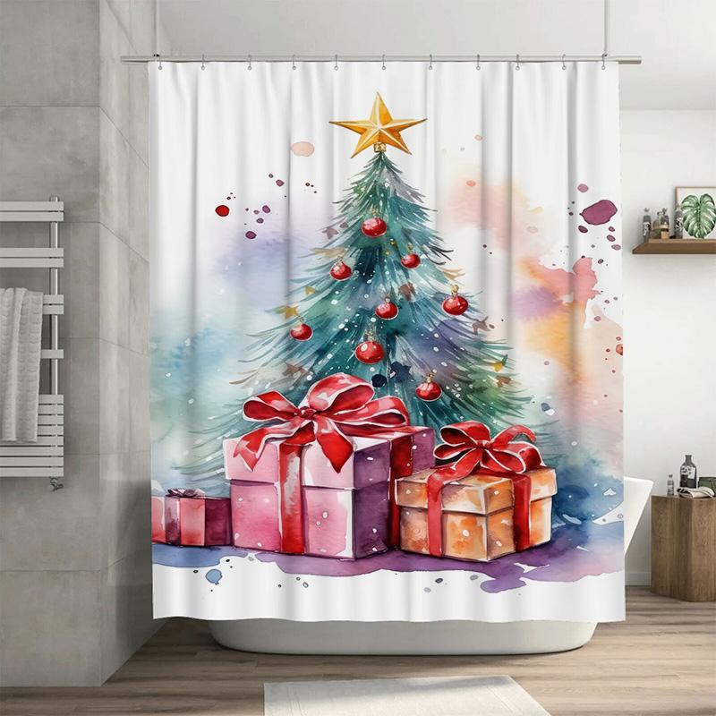 

Tuniu Charming Christmas Forest Shower Curtain Festive Holiday Trees Gift Box Bathroom Decor W60H190(CM)-1 Pcs