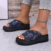 Summer New European and American Fashion Fish Mouth Wedge Fashion Slippers Foreign Trade Large Size Women's One-character Denim Sandals