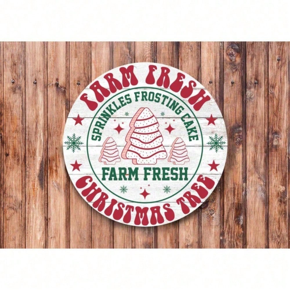 

Farm Fresh Christmas Tree Cake Wreath Metal Sign, Rustic Wall Art for Home Kitchen Living Room Bedroom Bathroom, Vintage Holiday Decor 20x20 різнокольоровий