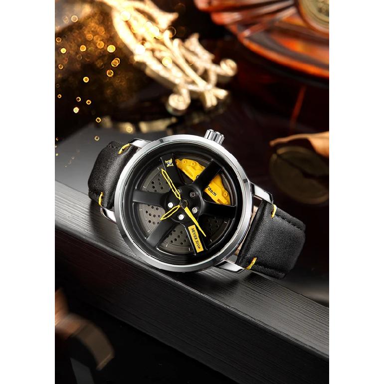 NS Men's Car wheel hub watch Minimalist Fashion Sports Watch Calendar Leather casual Quartz watch