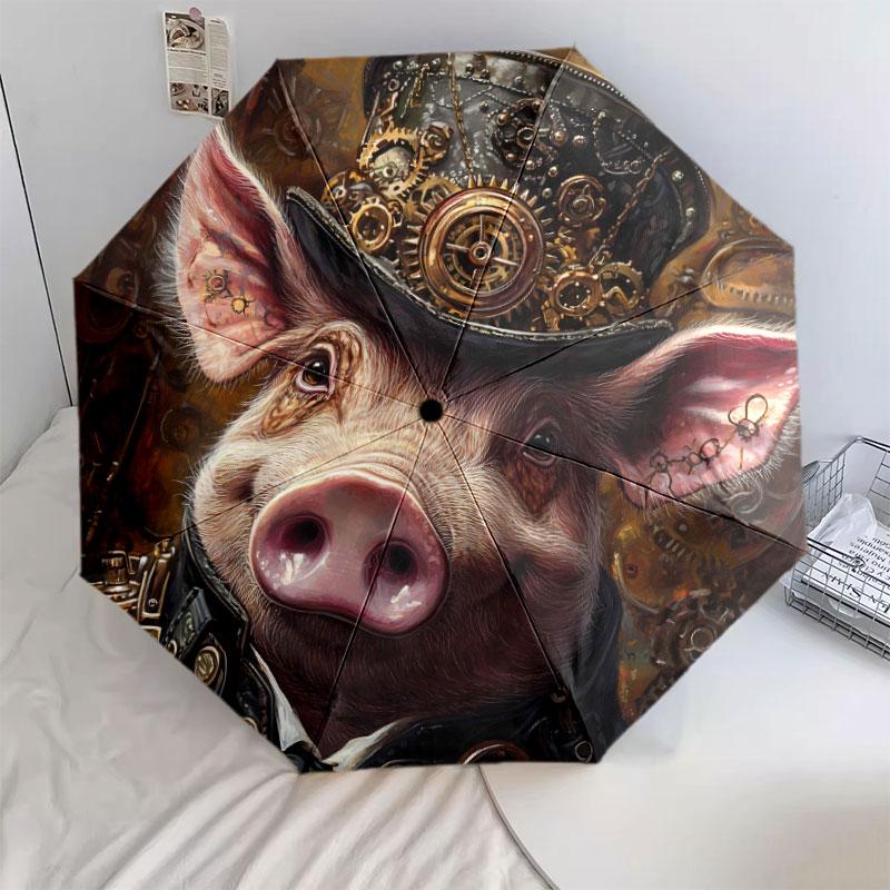 

SteampunkAnimals Pattern Pattern New Style Umbrella, 1 Piece Automatic Folding Umbrella, Portable Travel Umbrella, Outdoor Umbrella, Birthday Gift