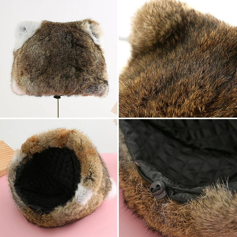 Fur Hat Grass Rabbit Hair Real Hair Korean Version Cap Men and Women Winter Warm Tide Cute Cat Ears Personalized Hat