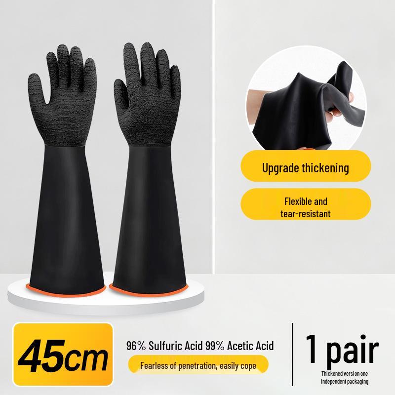 Chemical-Resistant Industrial Rubber Gloves: Acid & Alkali Protection, Anti-Corrosion, Oil-Resistant, Long & Thick Design for Laboratory Use.