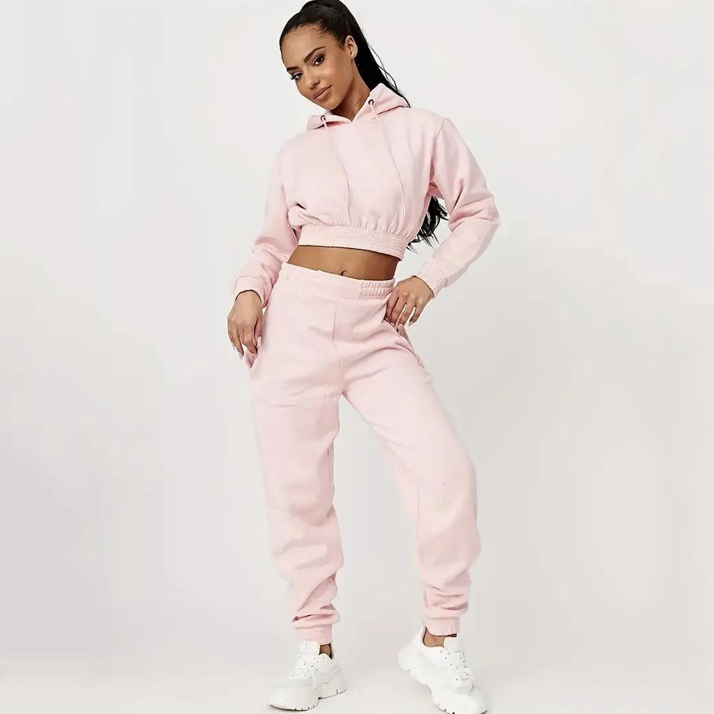 1116 European and American women's clothing velvet urban leisure sports leisure drawstring hooded trousers set