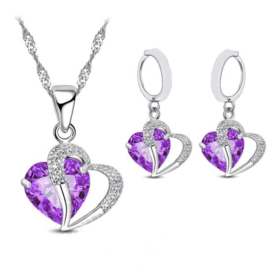 1 Set Hängeohrringe Geometrisch Strass Hochglanz Zirkonia Feine Verarbeitung Dekoration Glänzend Herzförmiger Anhänger Halskette Damen Accessoire