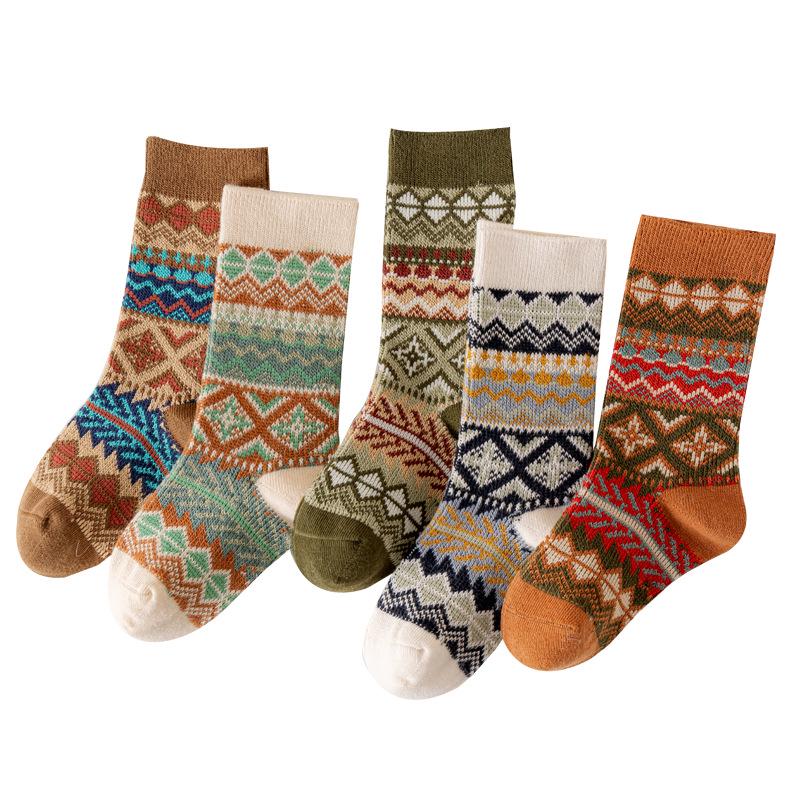 Children's Autumn/Winter Fair Isle Mid-Calf Socks - Girls, Boys & Babies, Retro Trendy Design