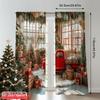 2pcs 2D flat printing Christmas Curtains Vintage red car Christmas tree Versatile Polyester Without Electricity Versatile Use