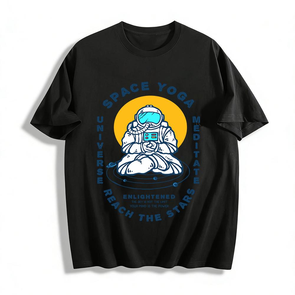

Space Yoga Meditation Print Tee Explore Universe Mind Power Top Pure cotton T-shirt XXS