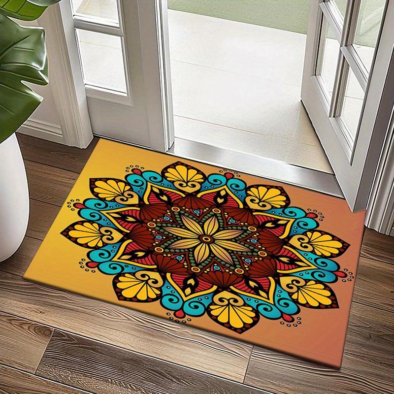 Floral Polyester Area Rug  Multi-Color Non-Slip Carpet for Living Room & Bedroom Density  Large Size Options  Vibra