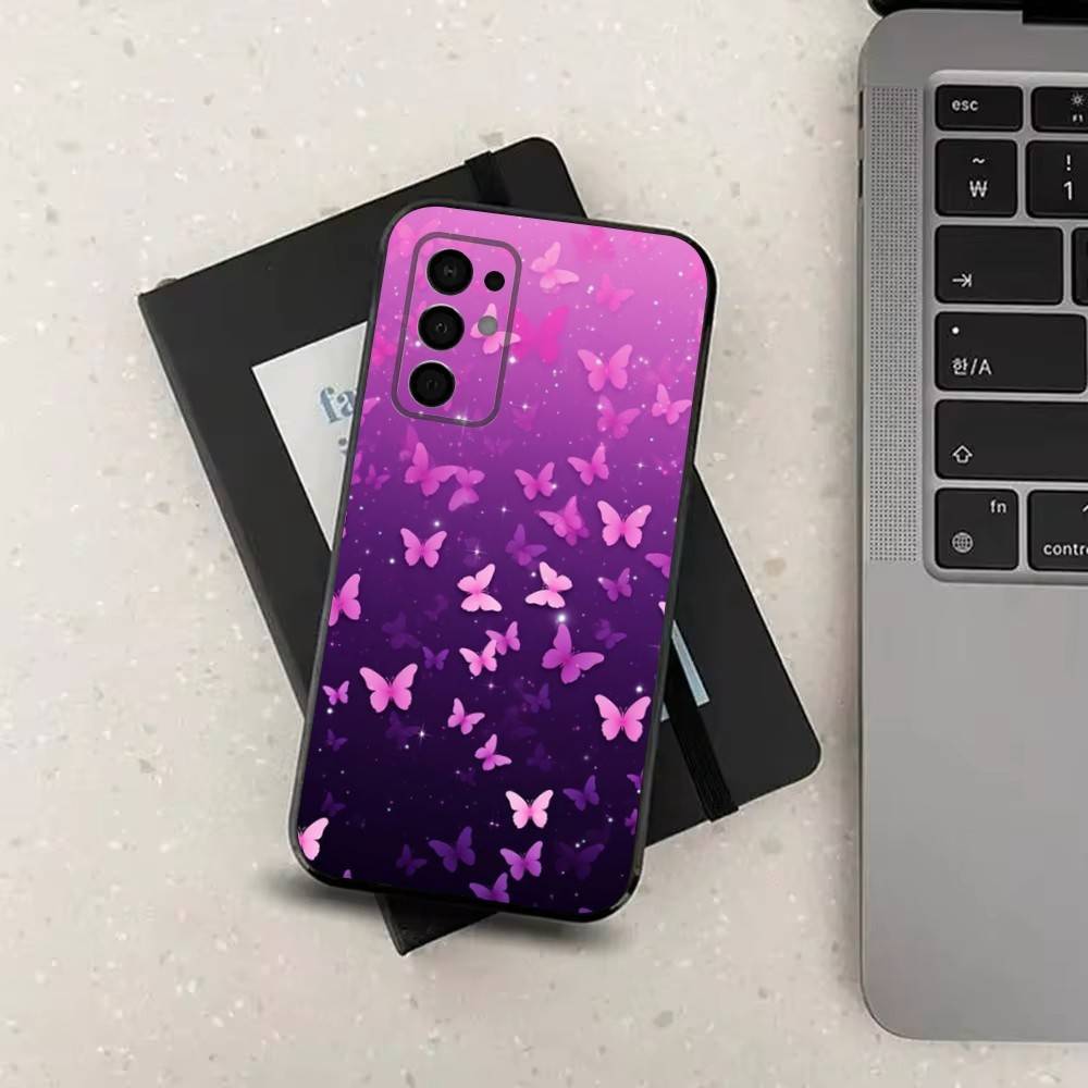 Pink Butterfly Pattern For Samsung Galaxy A73,31,Note,22,71,53,32,72,41,8,9,52,J7,Soft Black Silicone Cover Case