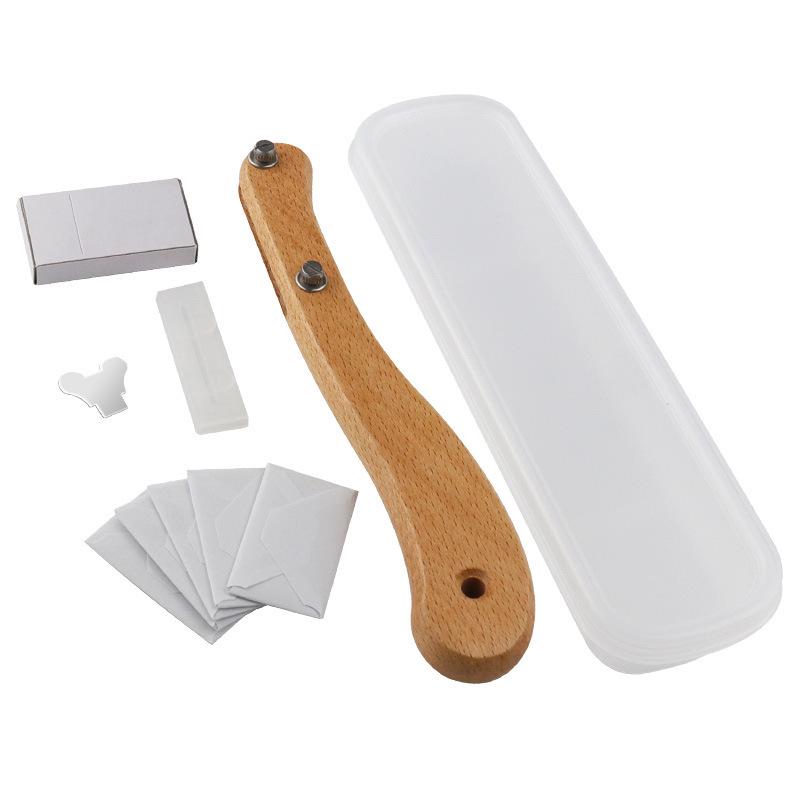 European-Style Bread & Baguette Scoring Knife Set: Flat & Curved Wooden Handles