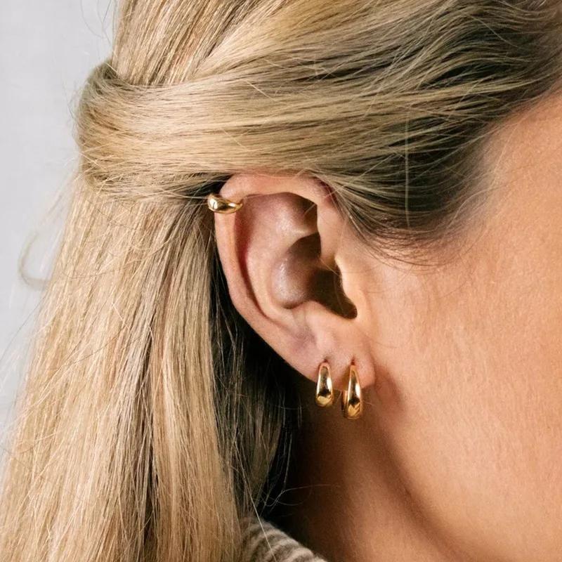 Stainless Steel 1 Pair Minimalist Huggie Hoop Earrings For Women Gold Color Tiny Round Circle 6/10/12mm Punk Unisex Rock Earring