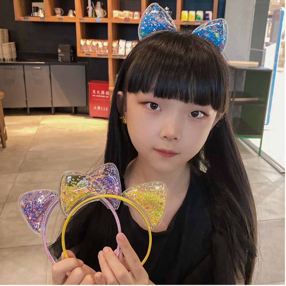 Sequin Cat Ear Headbands Crown Transparent Hair Hoops Creative Quicksand Hair Band  Children