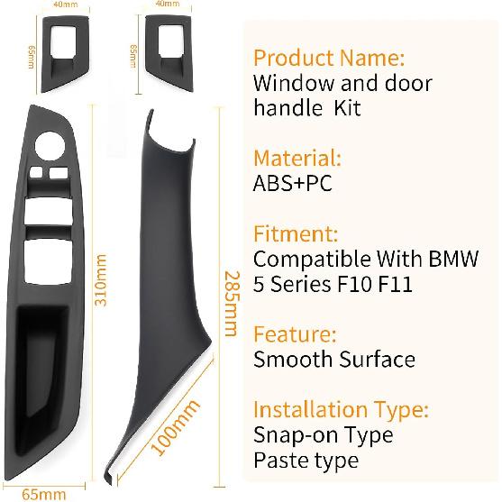 7Pcs No-Remove Interior Door Pull Handle Sticky Cover For BMW 5 Series F10/F11 520,523,525,528,530,535 (2010-2016) Fits Driver & Passenger Side