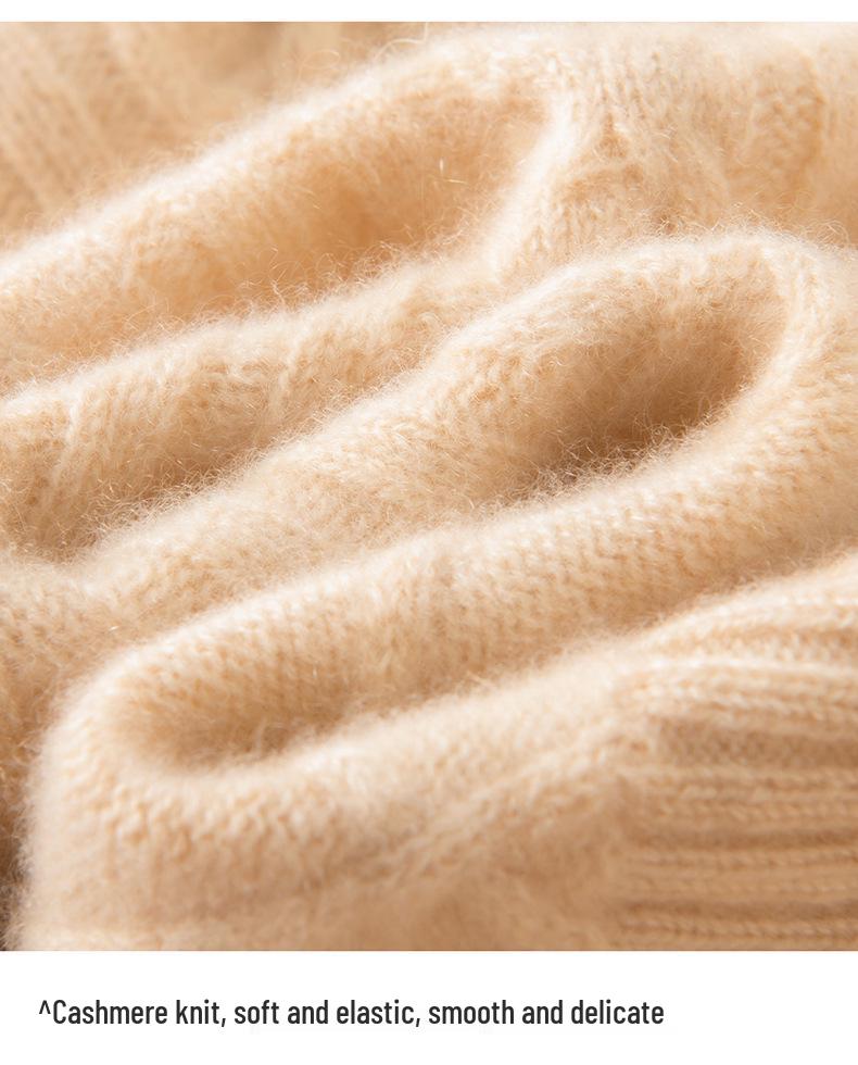 2025 Autumn Women's High Neck Cable Knit Cashmere Sweater - Loose Fit with Diamond Pattern