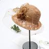 Curled Top Hat Women's Summer Face Cover Mesh Fashion Basin Hat British Retro Sun Hat Elegant Flower Lace Bucket Hat