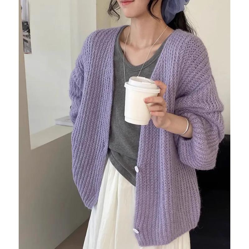 2025 Spring Solid Cardig  Women Solid Sweaters Knitting Basic Fashion O-Neck Style Loose Pullover Sweater