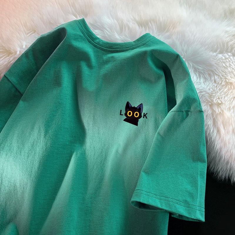 Cotton Short Sleeve T-shirt Women Loose Fashion Medium Sleeve Tops Summer Vintage T-Shirt