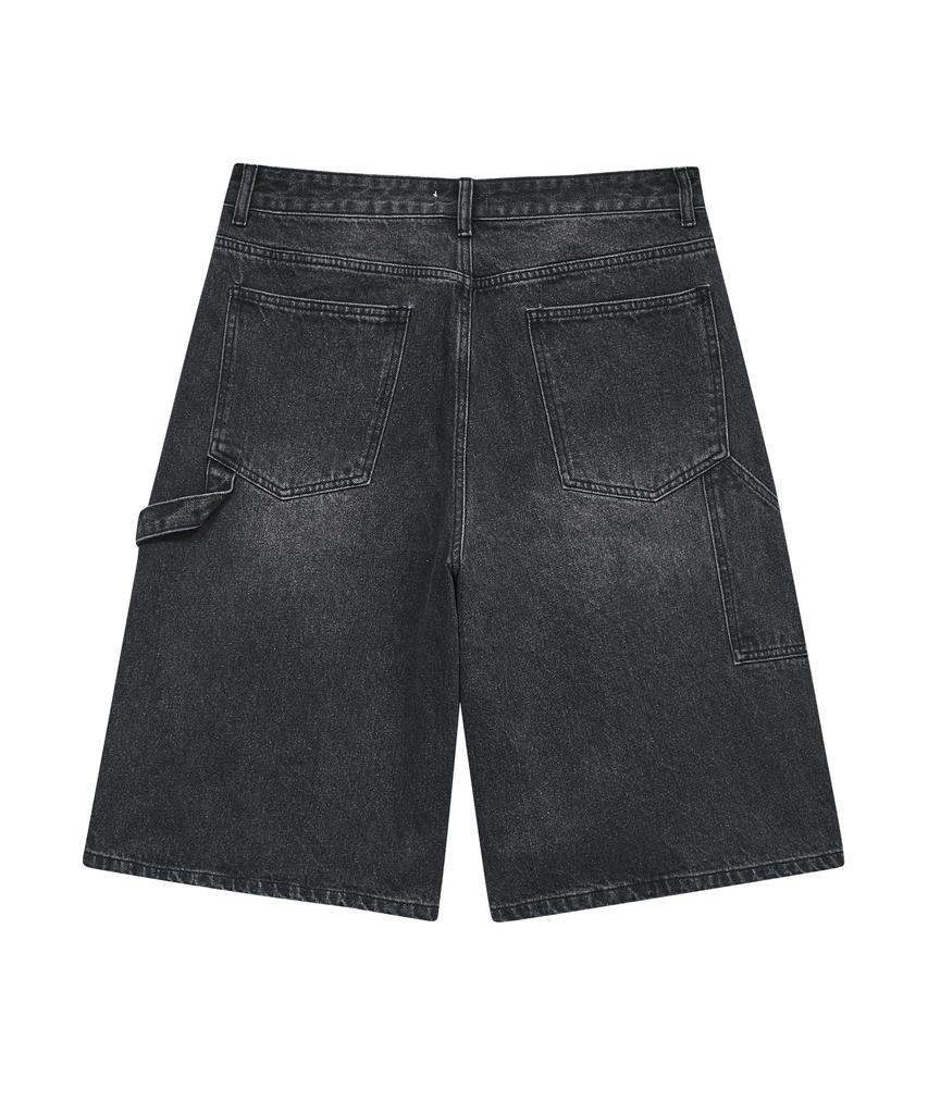 STANDARDERROR 87-Stan171 Minimal Wash Carpenter Bermuda Denim Pants Vintage Black