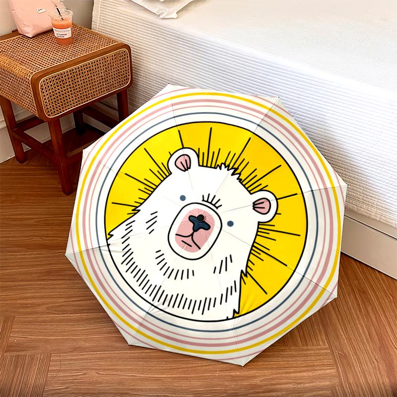 Bear pattern, automatic folding umbrella, portable and foldable design, 8 ribs, a Christmas or birthday gift.