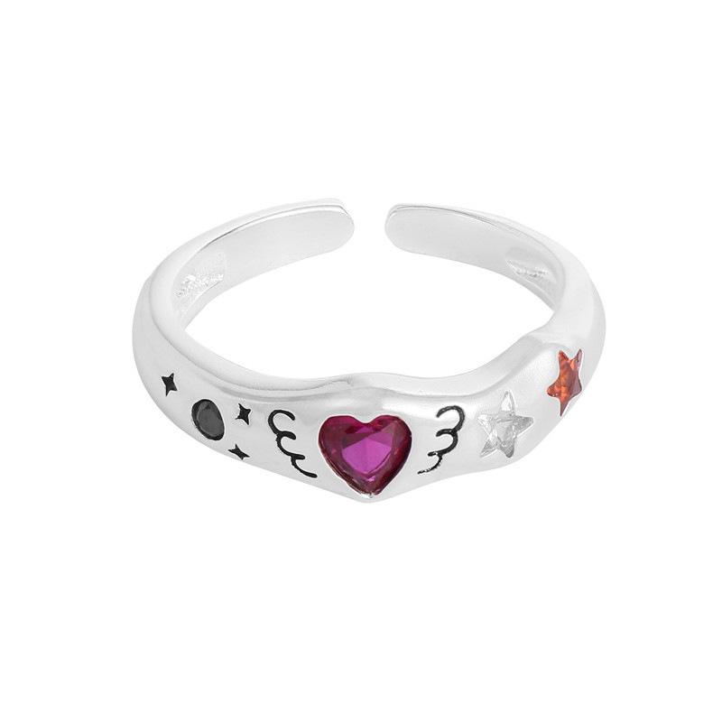 Trendy Adjustable Colorful Heart Zircon Ring for Women - Stackable & Chic