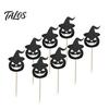 Cake Topper 8 Pcs Halloween Cupcake Toppers, Black Glitter Witch Hat Pumpkin Party Supplies Picks for Supplies, Birthday Decoration Festive