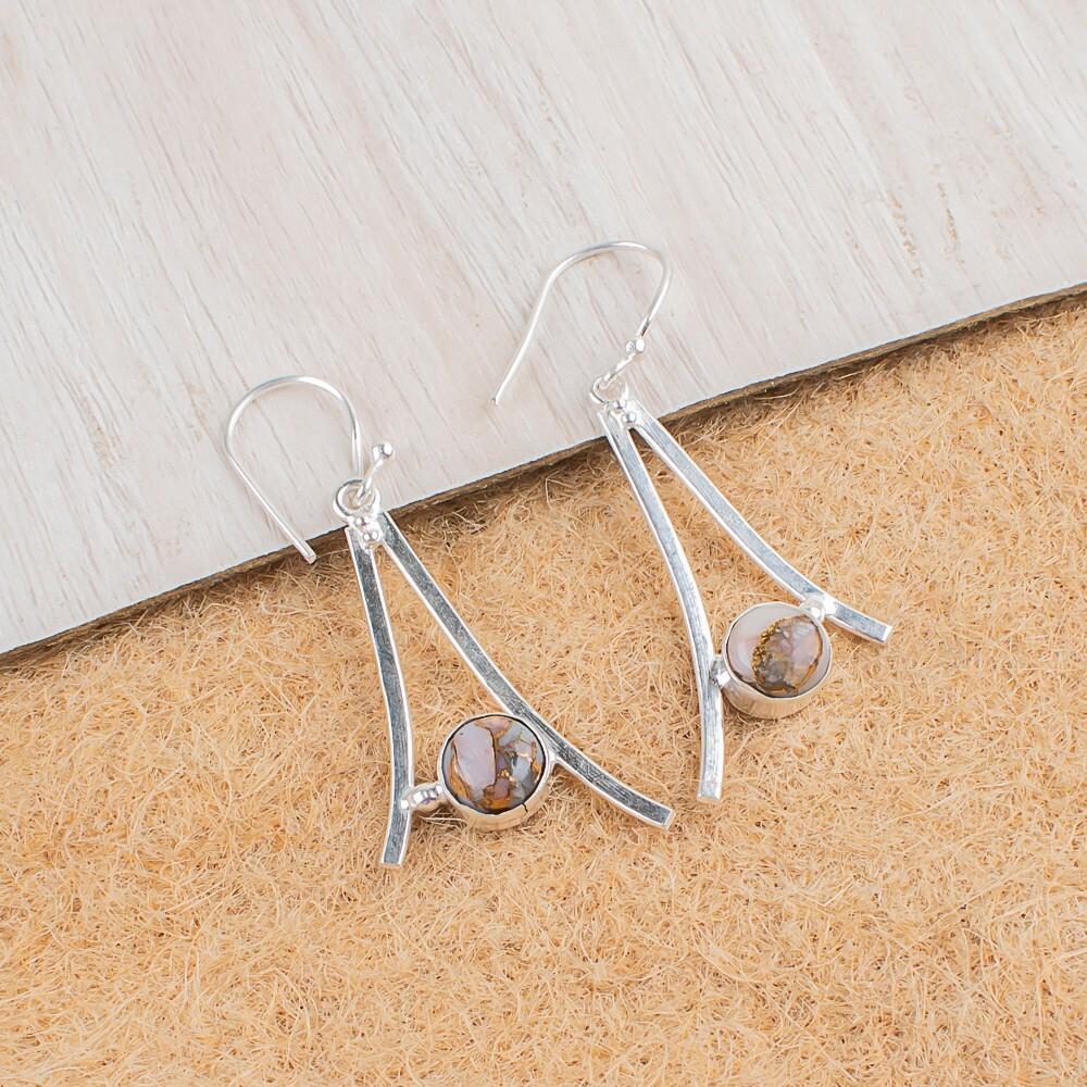 Pink Copper Turquoise Gemstone 925 Sterling Silver Handmade Hook Earrings 1.45" EE-66-21