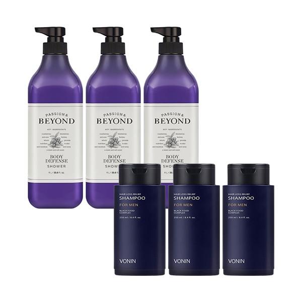 BEYOND Body Defense Shower 1L x3 + Bonin Relief Shampoo 250ml x3 / Large Capacity Body Wash
